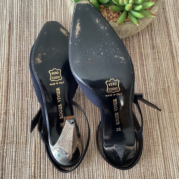 VTG Roger Vivier Black Rhinestone Buckle Mirorred Strappy Pump Heels Size 36 - Picture 7 of 10